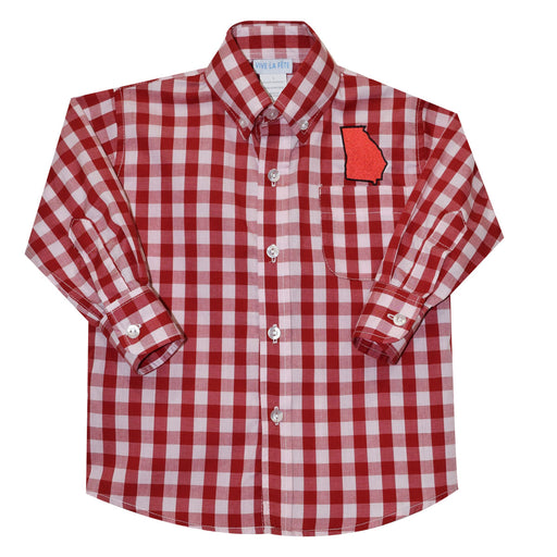 Georgia Embroidery Big Check Red Button Down Shirt LS