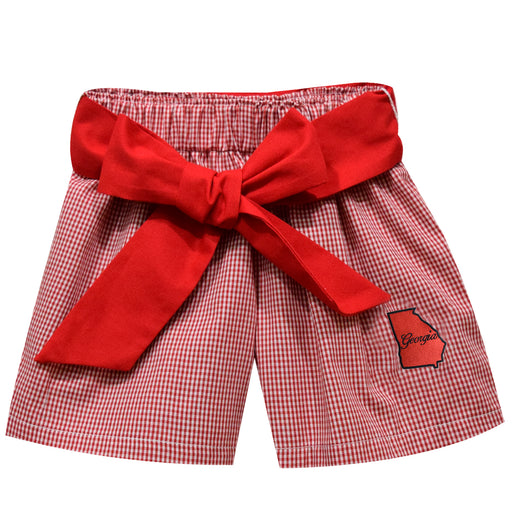 Georgia Embroidered Red Gingham Girls Short With Sash