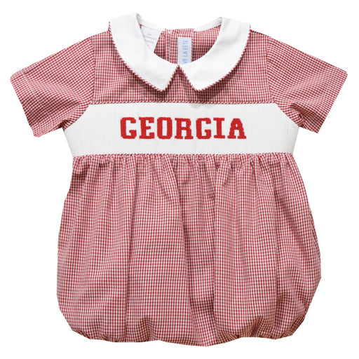 Georgia Smocked Red Gingham Short Sleeve Boys Bubble - Vive La Fête - Online Apparel Store