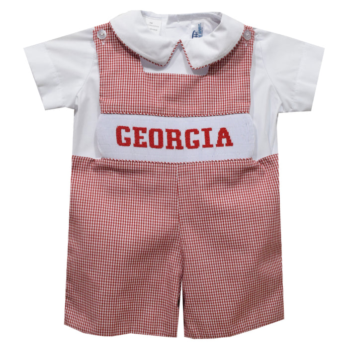 Georgia Smocked Red Gingham Jon Jon and Short Sleeve Shirt
