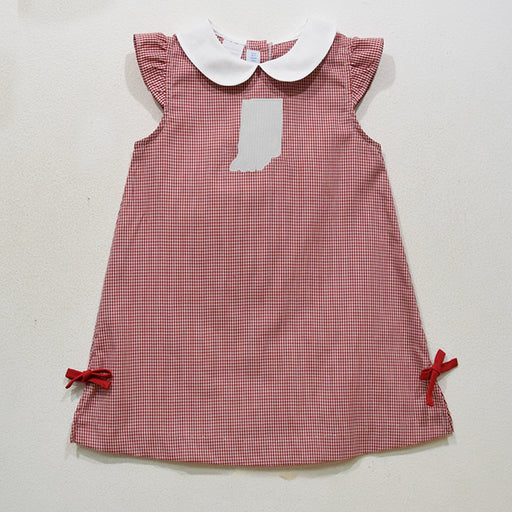 Indiana State Embroidered Red Gingham A Line Dress