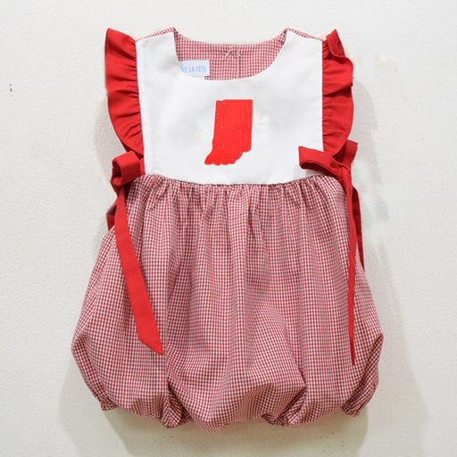 Indiana State Embroidered Red Gingham Girls Bubble