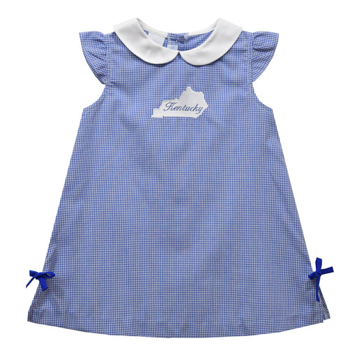 Kentucky Embroidered Royal Gingham A Line Dress