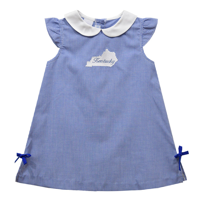 Kentucky Embroidered Royal Gingham A Line Dress