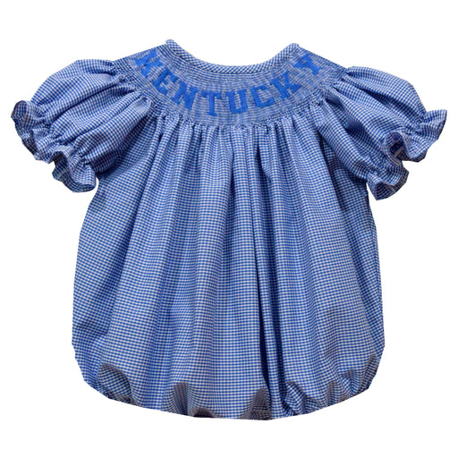 Kentucky Smocked Royal Gingham Short Sleeve Girls Bubble - Vive La Fête - Online Apparel Store
