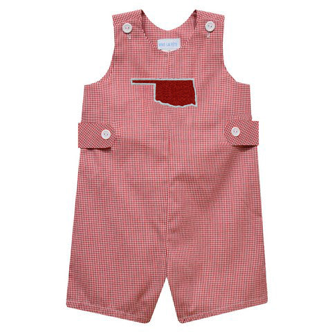 Oklahoma Map Embroidered Red Gingham Jon Jon - Vive La Fête - Online Apparel Store