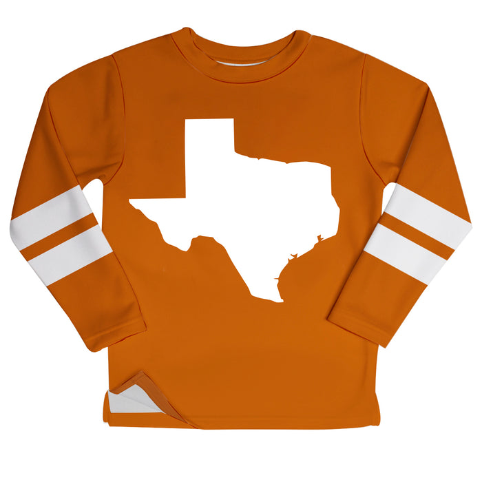 Texas Map Stripes Orange Long Sleeve Fleece Sweatshirt Side Vents - Vive La Fête - Online Apparel Store
