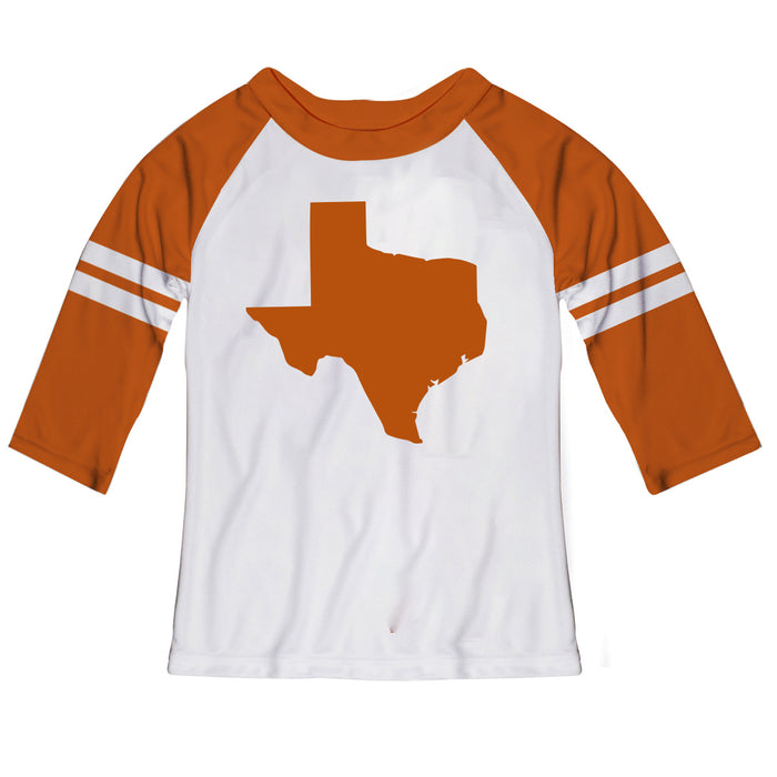 Texas Map White Girls Tee Raglan Three Quarter Sleeves - Vive La Fête - Online Apparel Store