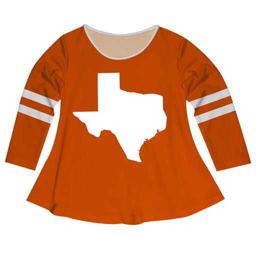 Texas Map Big Logo Orange Stripes Long Sleeve Girls Laurie Top - Vive La Fête - Online Apparel Store
