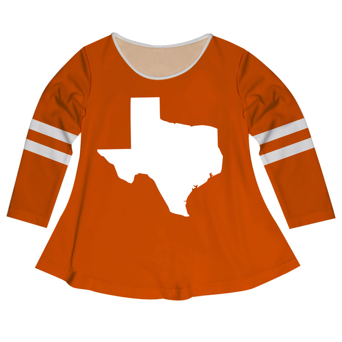Texas Map Big Logo Orange Stripes Long Sleeve Girls Laurie Top - Vive La Fête - Online Apparel Store