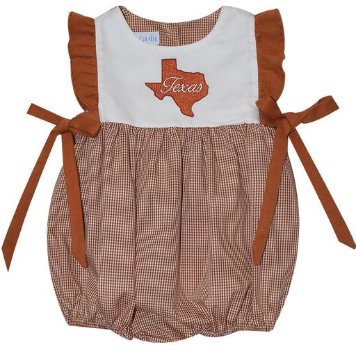 Texas Map Embroidered Orange Check Girls Bubble