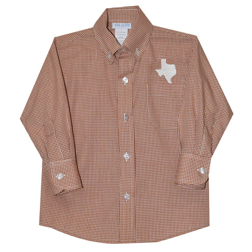 Texas Embroidered Rust Gingham Long Sleeve Button Down Shirt