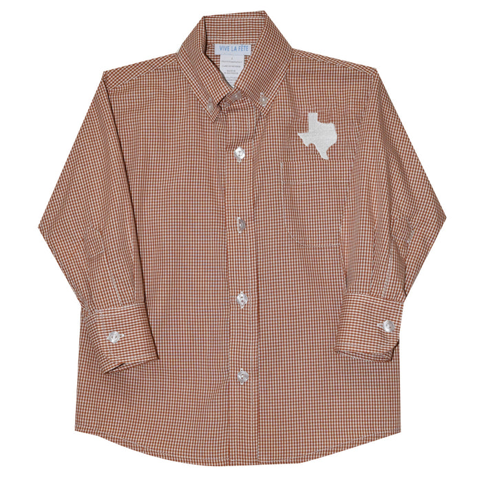 Texas Embroidered Rust Gingham Long Sleeve Button Down - Vive La Fête - Online Apparel Store