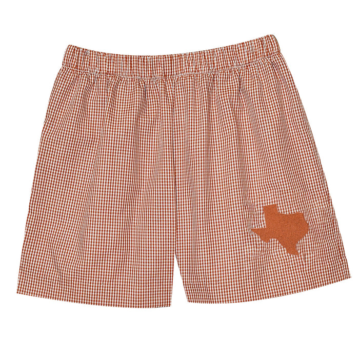 Texas Embroidered Rust Gingham Pull On Short