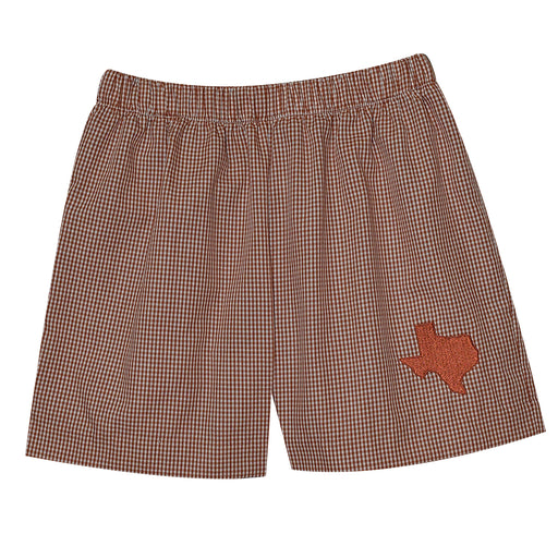 Texas Map Embroidered Orange Check Pull On Short