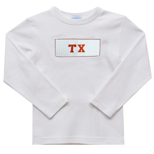 Texas Smocked White Knit Long Sleeve Boys Tee Shirt