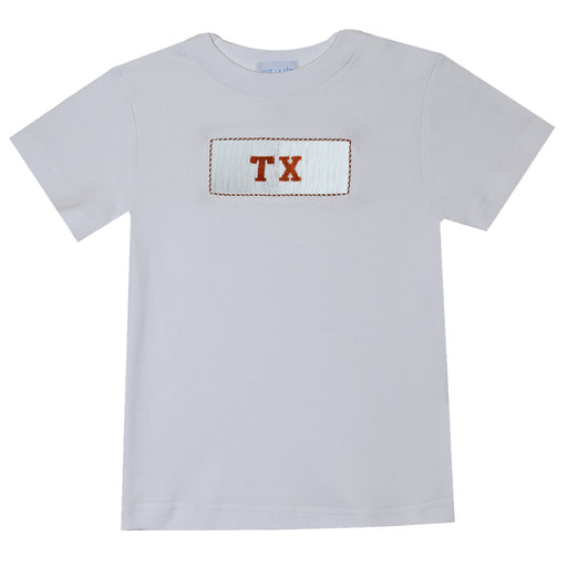 Texas Smocked  White Knit Short Sleeve Boys Tee Shirt
