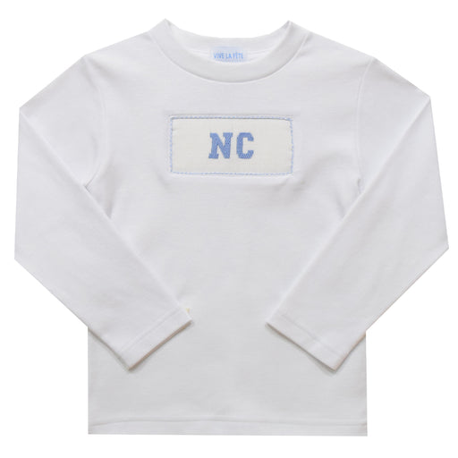 North Carolina Smocked Knit White Boys Long Sleeve Tee Shirt
