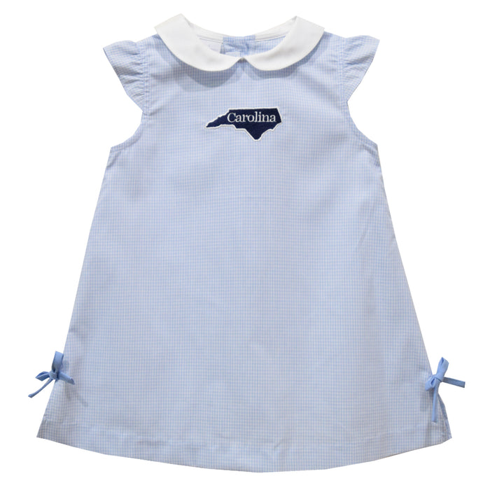North Carolina Embroidery Light Blue Gingham Girls A Line Dress