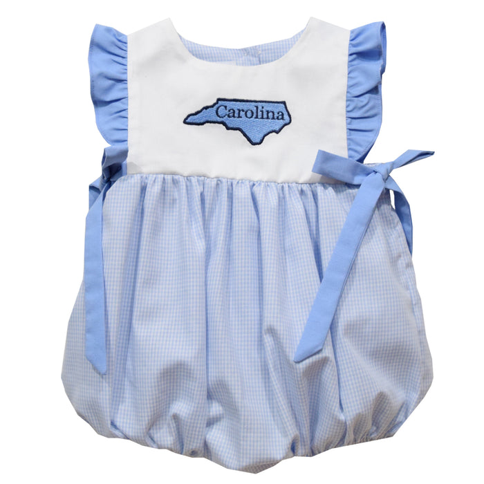 North Carolina Embroidery Light Blue Gingham Girls Bubble
