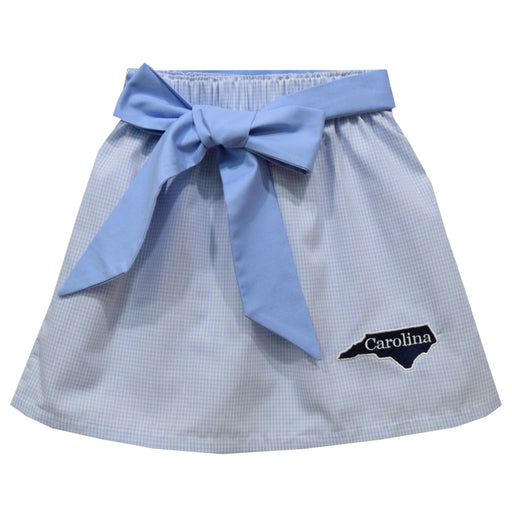 North Carolina Embroidered Light Blue Gingham Skirt With Sash