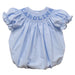 North Carolina Smocked Light Blue Gingham Short Sleeve Girls Bubble - Vive La Fête - Online Apparel Store