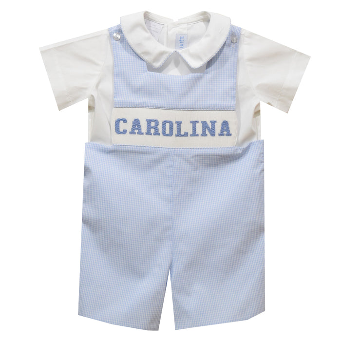 North Carolina Smocked Light Blue Gingham Jon Jon and Short Sleeve Shirt