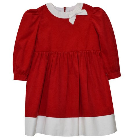 Red Corduroy Dress With Bow Long Sleeve