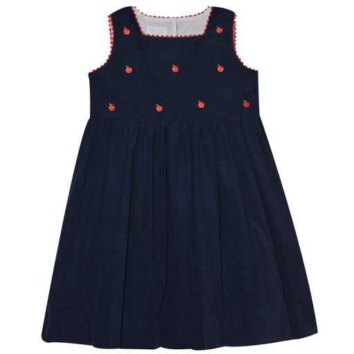 Apple Embroidery Navy Corduroy Square Neck Sleeveless Jumper