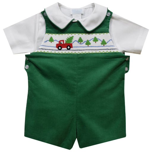 Pick Up With Tree Smocked Kelly Green Corduroy Shortall and White Shirt Short Sleeve - Vive La Fête - Online Apparel Store