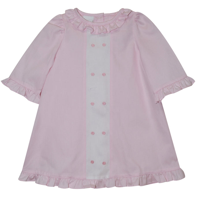 Pink Polka Dots Embroidered Light Pink Pique A Line Dress Three Quarter Sleeve
