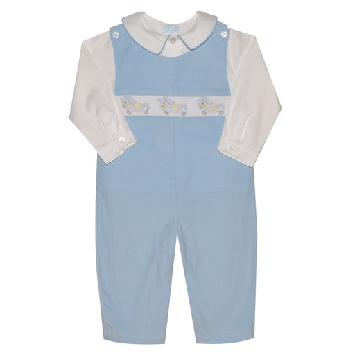 Rocking Horse Shadow Smocked Corduroy Light Blue Boys Overall and Long Sleeve Shirt