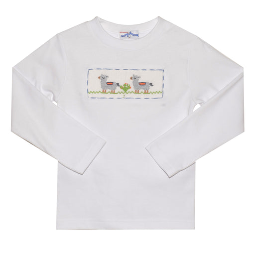 Llamas Smocked White Knit Boys Tee Shirt
