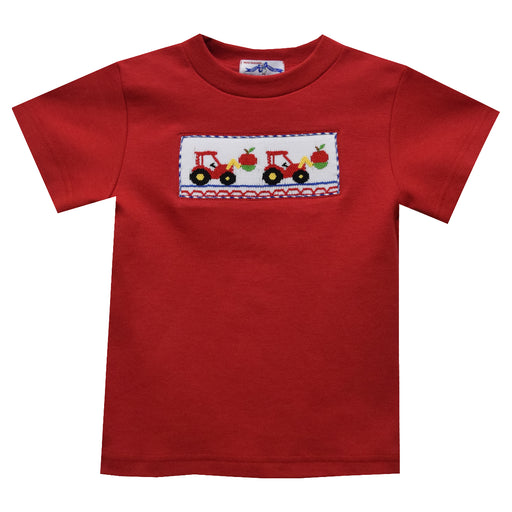 Apple Tractor Smocked Red Knit Short Sleeve Boys Tee Shirt - Vive La Fête - Online Apparel Store
