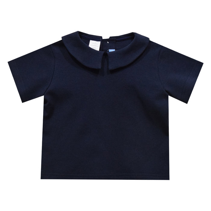 Navy Knit Button Back Shirt Short Sleeve - Vive La Fête - Online Apparel Store