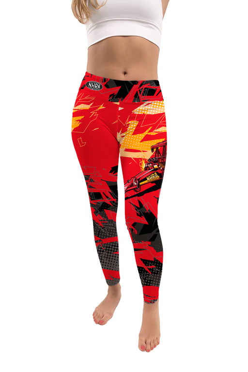 NHRA Officially Licensed by Vive La Fete Abstract Red Black Yellow Women Leggings