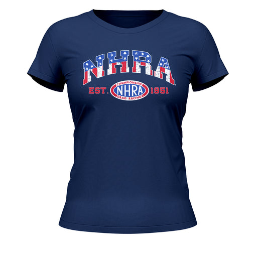 NHRA Officially Licensed by Vive La Fete American Flag Navy Women T-Shirt