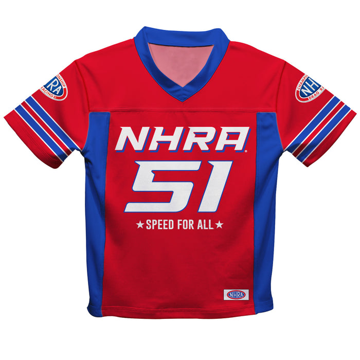 NHRA Officially Licensed by Vive La Fete Nitro Power 51 Red & Royal Men Football Jersey