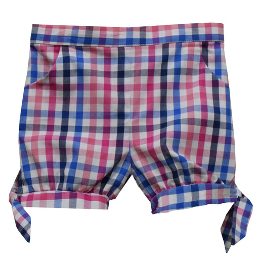 Pink and Blue Plaid Girls Short With Bow