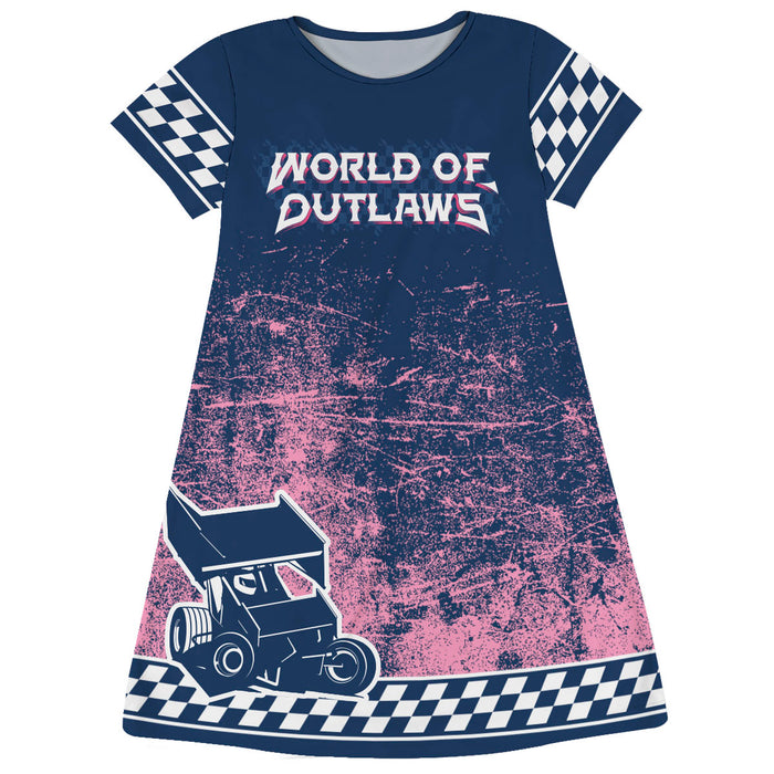 WOO Officially Licensed by Vive La Fete Distressed Pink and Blue A-Line Dress