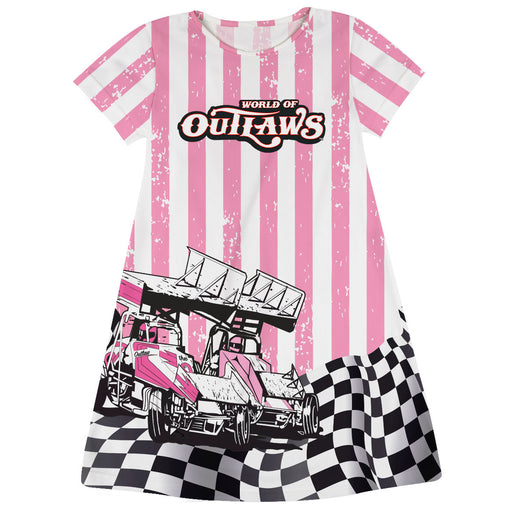 WOO Officially Licensed by Vive La Fete Checkered Pink Stripes A-Line Dress