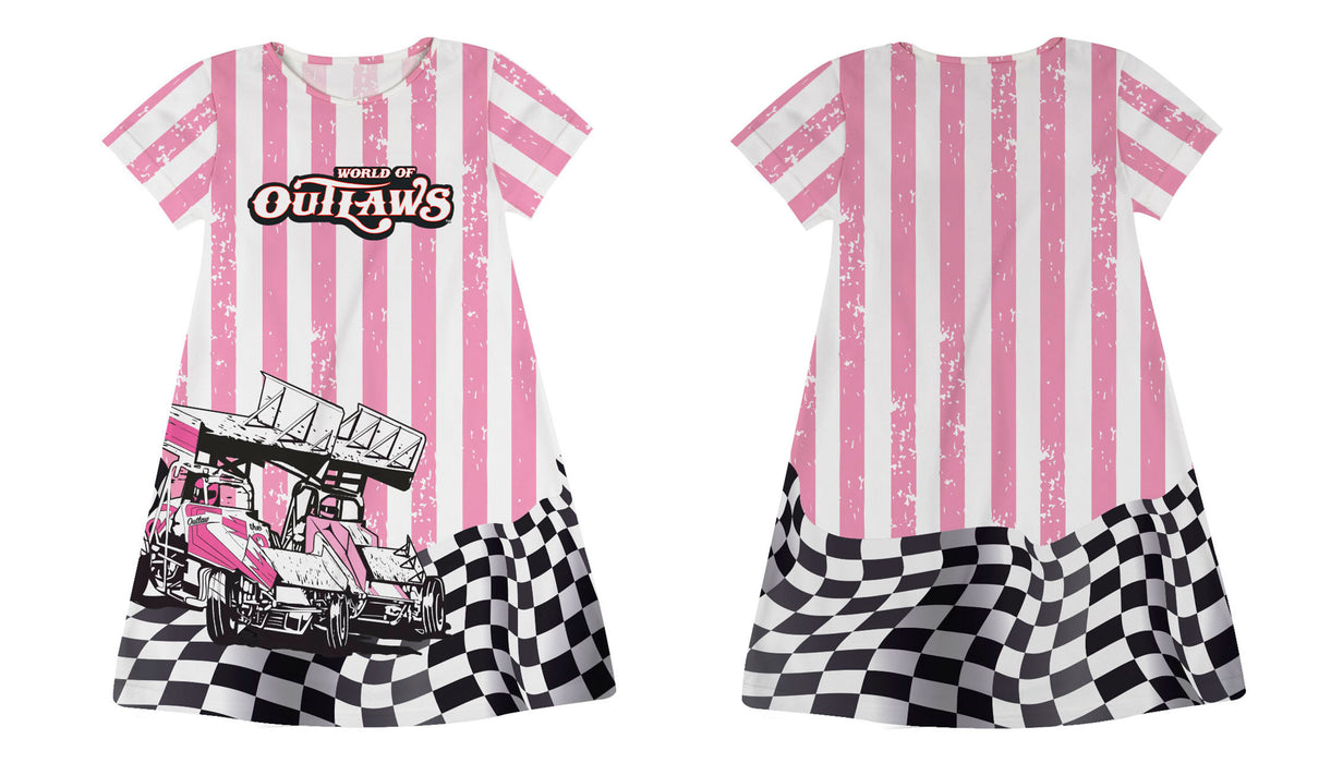 WOO Officially Licensed by Vive La Fete Checkered Pink Stripes A-Line Dress - Vive La Fête - Online Apparel Store