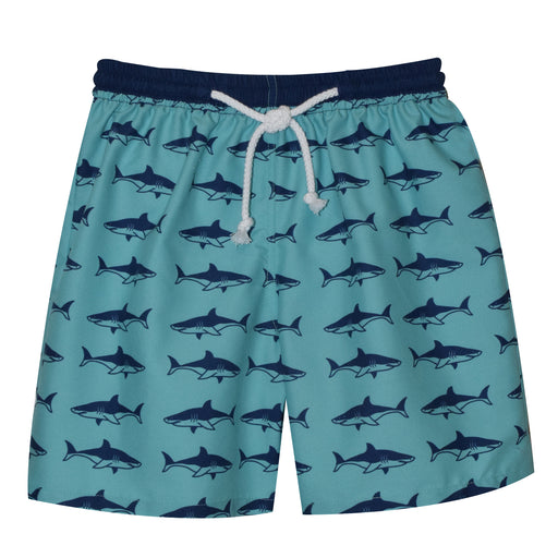 Shark Print Mint And Waist Navy Swimtrunk - Vive La Fête - Online Apparel Store