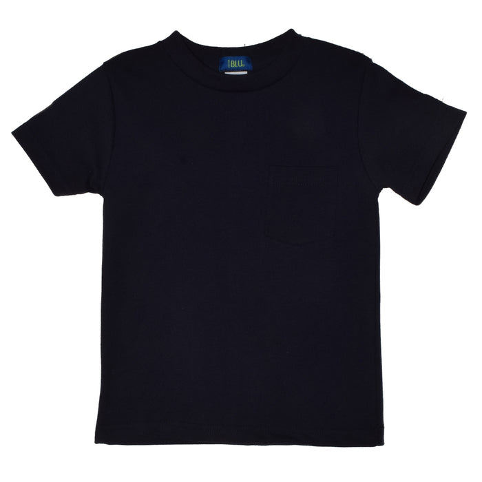 Navy Solid Knit Short Sleeve Boys Tee Shirt With Pocket - Vive La Fête - Online Apparel Store