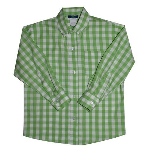Green Big Check Button Down Shirt Long Sleeve