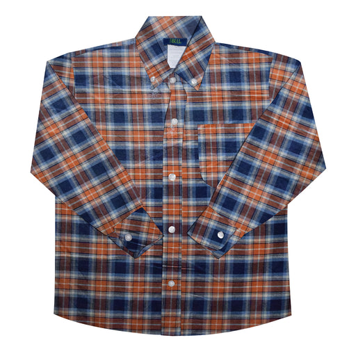 Pointer Plaid Orange and Blue Long Sleeve Button Down Shirt