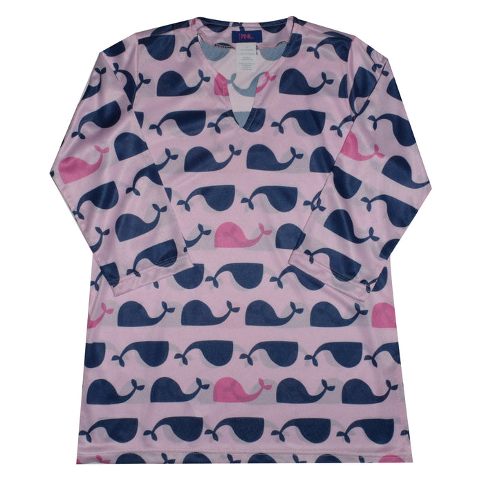 Whales Print Pink Three Quarter Sleeve Beach Cover Up - Vive La Fête - Online Apparel Store