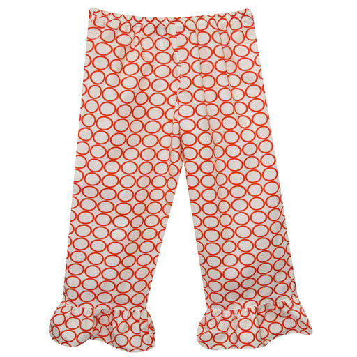 White Orange Print Girls Ruffle Pants