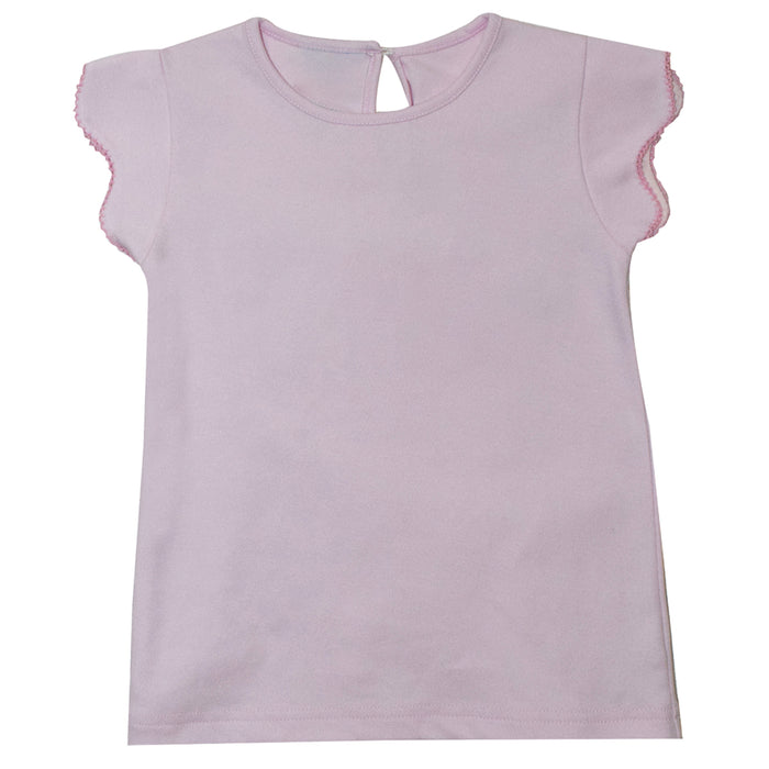 Pink Knit Solid Girls Top Scalloped Sleeve