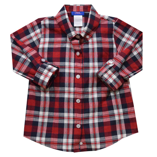 Red and Blue Plaid Girls Button Down Blouse 3/4 Sleeve